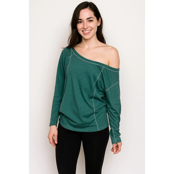 Bloom Yoga Wear Oversized Off-Shoulder Sweatshirt Poly Spandex Teal Green Large - Picture 1 of 7